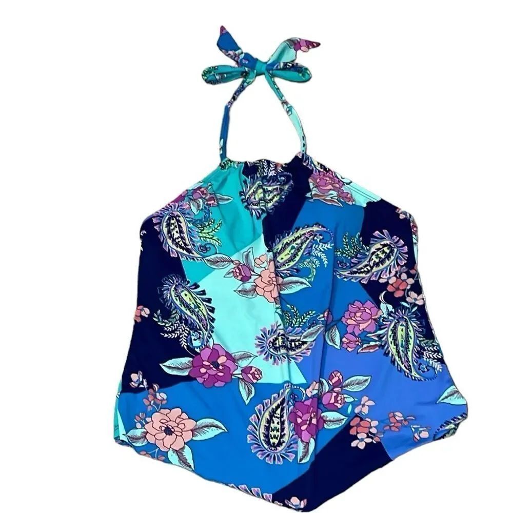 Apt 9 Halter Tankini, 2010’s, blue teal peach floral, Small